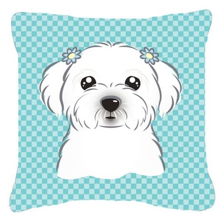Carolines Treasures Carolines Treasures BB1146PW1414 Checkerboard Blue Maltese Fabric Decorative Pillow; 14 x 14 In. BB1146PW1414